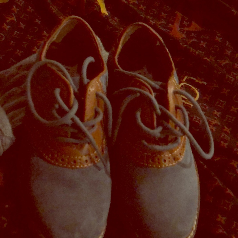Boys Blue and camel saddle shoe